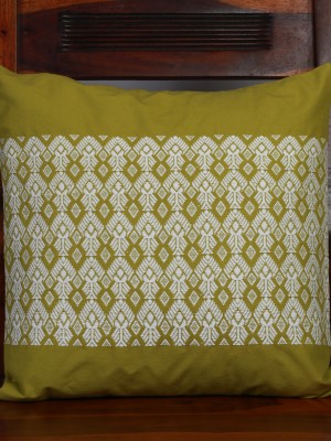 Handwoven Green and White Cotton Cushion Cover | 16x16 Inch