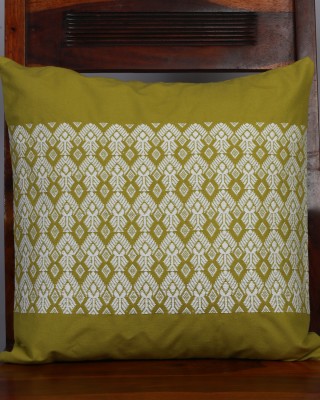 Handwoven Green and White Cotton Cushion Cover | 16x16 Inch