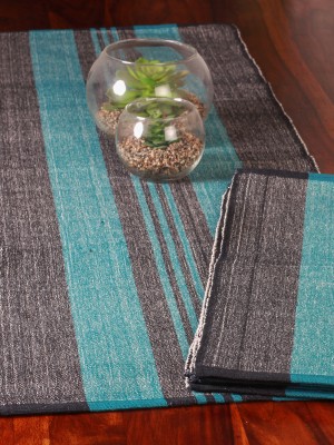 Handwoven Cotton Black and Blue Runner and Mat