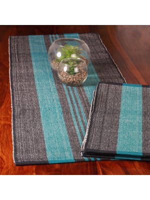 Handwoven Cotton Black and Blue Runner and Mat