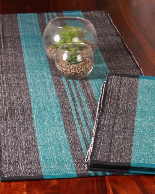Handwoven Cotton Black and Blue Runner and Mat