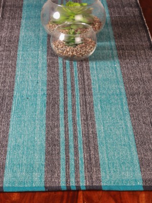 Handwoven Cotton Black and Blue Runner and Mat