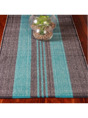 Handwoven Cotton Black and Blue Runner and Mat