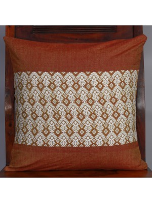 Handwoven Brown and White Cotton Cushion Cover | 16x16 Inch
