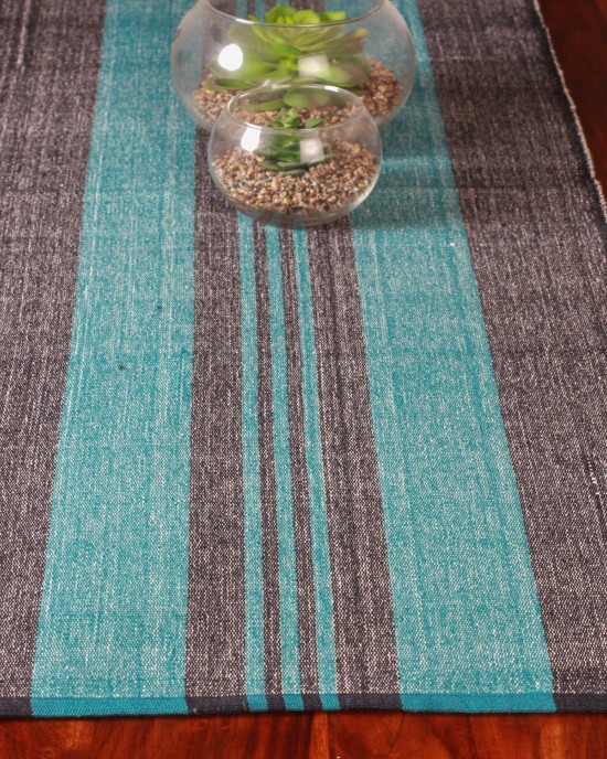 Handwoven Cotton Black and Blue Runner and Mat