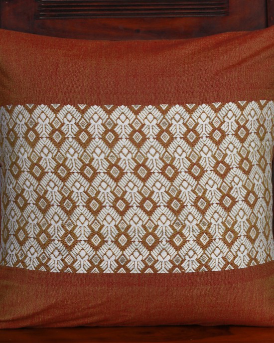 Handwoven Brown and White Cotton Cushion Cover | 16x16 Inch