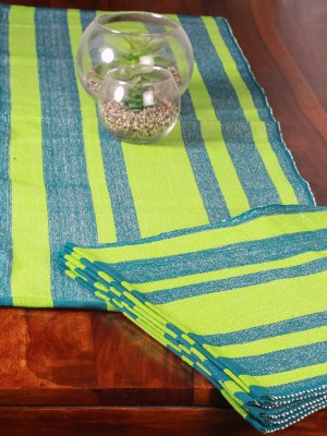 Handwoven Blue and Green Cotton Runner and Mat