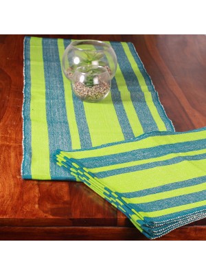 Handwoven Blue and Green Cotton Runner and Mat
