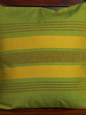 Handwoven Yellow Green Cotton Cushion Cover | 16x16 Inch