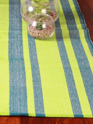 Handwoven Blue and Green Cotton Runner and Mat