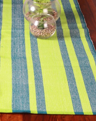 Handwoven Blue and Green Cotton Runner and Mat