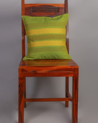 Handwoven Yellow Green Cotton Cushion Cover | 16x16 Inch