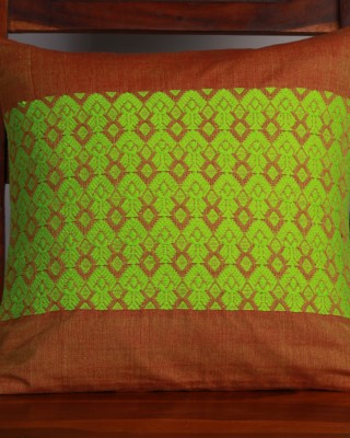 Handwoven Brown and Green Cotton Cushion Cover | 16x16 Inch
