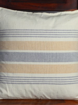 Handwoven Off White and Blue Cotton Cushion Cover | 12x12 Inch