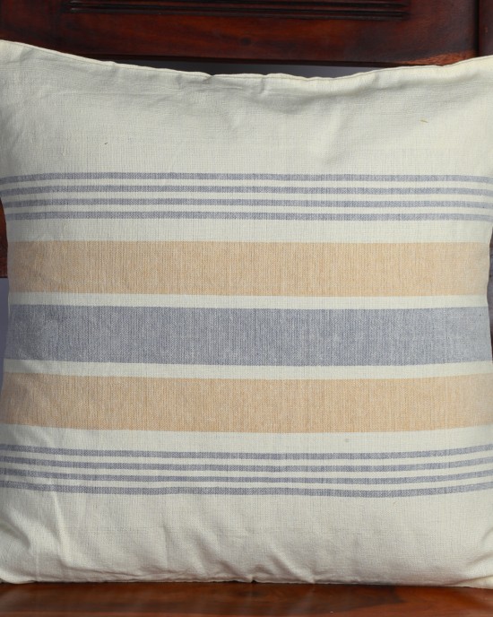 Handwoven Off White and Blue Cotton Cushion Cover | 12x12 Inch