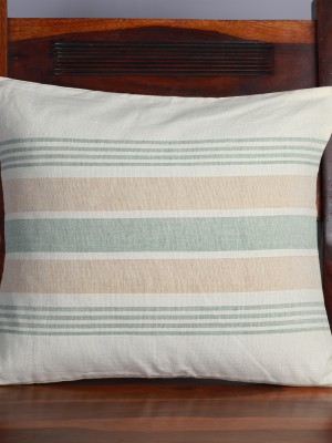 Handwoven Off White and Green Cotton Cushion Cover | 16x16 Inch