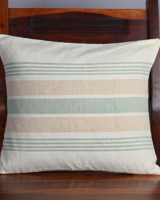 Handwoven Off White and Green Cotton Cushion Cover | 16x16 Inch