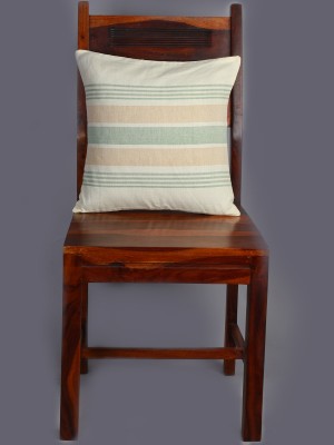 Handwoven Off White and Green Cotton Cushion Cover | 16x16 Inch