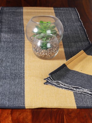 Handwoven Cotton Black And Yellow Runner and Mat