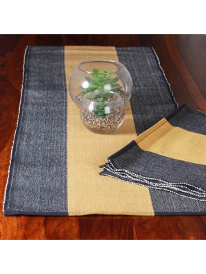 Handwoven Cotton Black And Yellow Runner and Mat