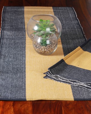 Handwoven Cotton Black And Yellow Runner and Mat