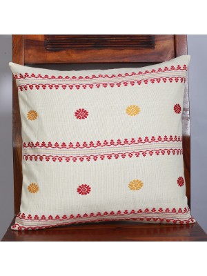 Handwoven Off White Cotton Cushion Cover | 16x16 Inch