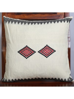 Handwoven Off White Cotton Cushion Cover | 16x16 Inch