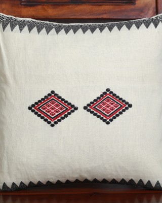 Handwoven Off White Cotton Cushion Cover | 16x16 Inch