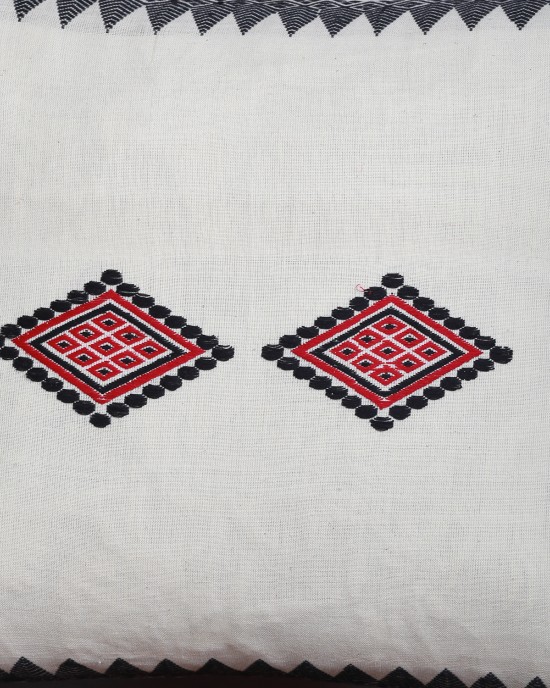 Handwoven Off White Cotton Cushion Cover | 16x16 Inch