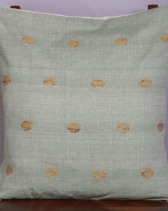 Handwoven Green Cotton Ghisa Cushion Cover | 20x20 Inch
