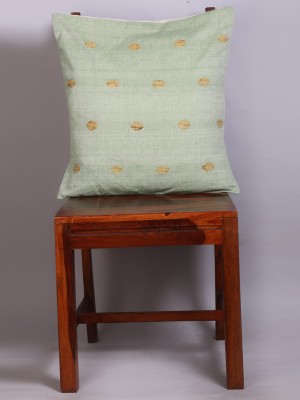 Handwoven Green Cotton Ghisa Cushion Cover | 20x20 Inch