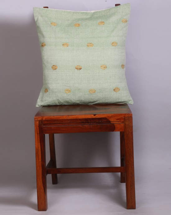 Handwoven Green Cotton Ghisa Cushion Cover | 20x20 Inch