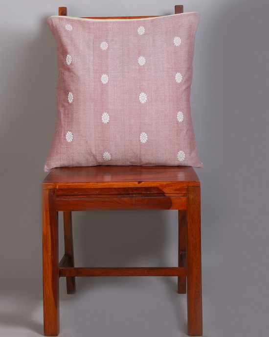 Handwoven Pink Cotton Cushion Cover | 20x20 Inch