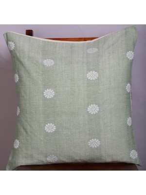 Handwoven Green Cotton Cushion Cover | 20x20 Inch