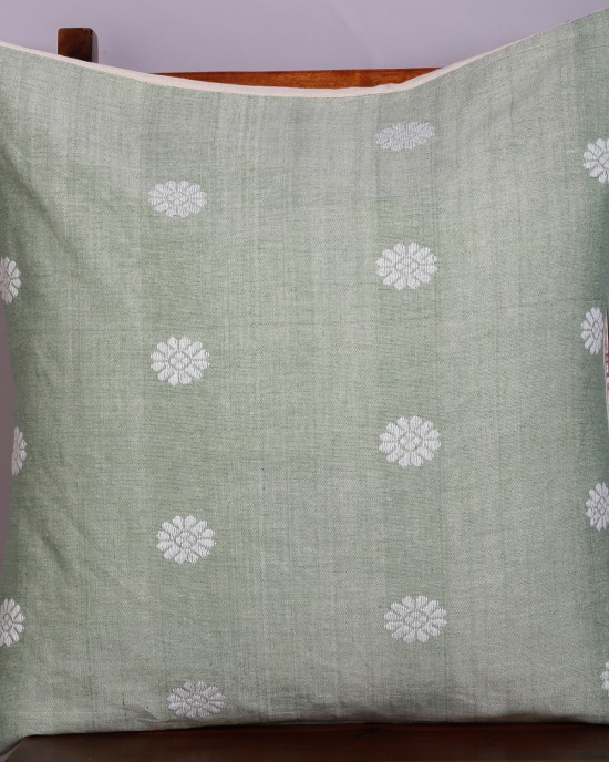 Handwoven Green Cotton Cushion Cover | 20x20 Inch