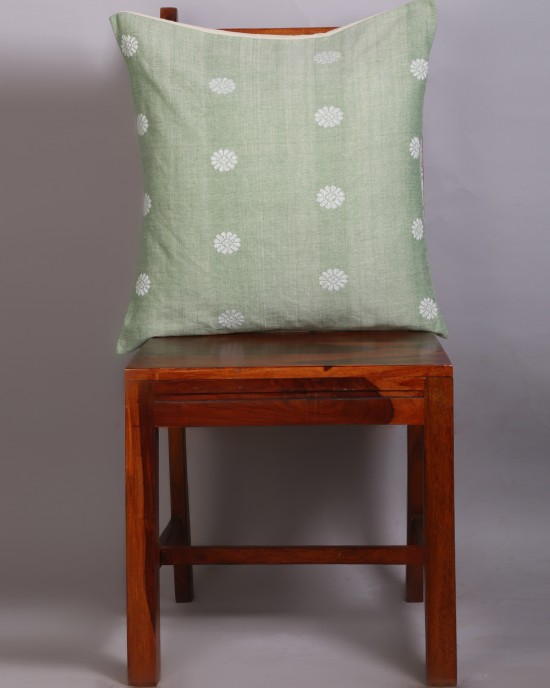 Handwoven Green Cotton Cushion Cover | 20x20 Inch