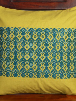 Handwoven Green and Blue Cotton Cushion Cover | 16x16 Inch