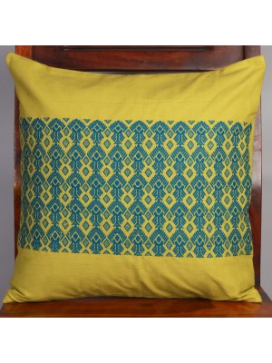 Handwoven Green and Blue Cotton Cushion Cover | 16x16 Inch