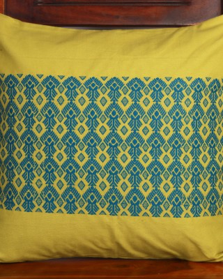 Handwoven Green and Blue Cotton Cushion Cover | 16x16 Inch