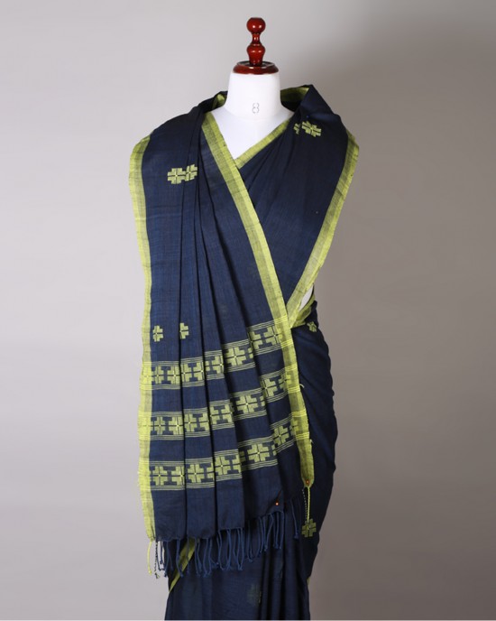 Handwoven Indigo Blue Cotton Saree