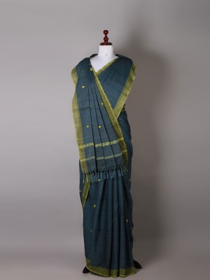 Handwoven Azure Blue Cotton Saree