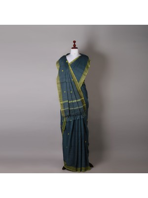 Handwoven Azure Blue Cotton Saree
