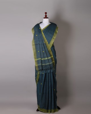 Handwoven Azure Blue Cotton Saree