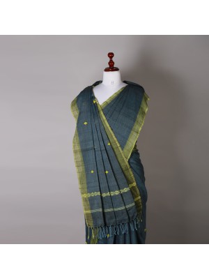 Handwoven Azure Blue Cotton Saree