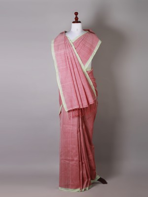 Handwoven Pink Cotton Saree