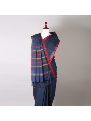 Handwoven Navy Blue Cotton Saree