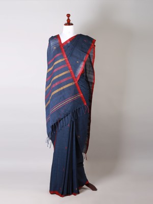 Handwoven Navy Blue Cotton Saree