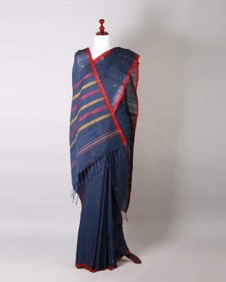 Handwoven Navy Blue Cotton Saree