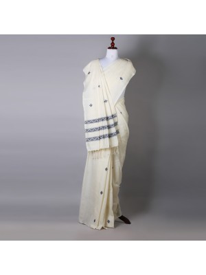 Handwoven Off White Cotton Saree