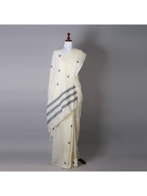 Handwoven Off White Cotton Saree